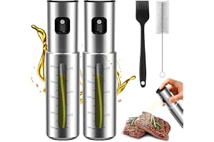 KitchenBoss oljesprayflaska i rostfritt stål, 100 ml, 2 st. doseringsflaskor för oljespray till sallader, stekpannor och varmluftsfritöser