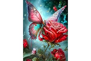 LARIAU Kit completo di pittura a diamante 5D fai da te, farfalle e rose Diamond Painting, pittura diamante artigianato strass pittura per adulti, bambini, decorazione interna 12 x 16 pollici