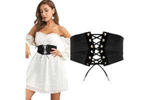 JasGood Damski elastyczny pasek gorsetowy, wysoka talia, pasek w talii cinch, szeroki owijany pasek retro do sukienki, pasek na Halloween Cosplay