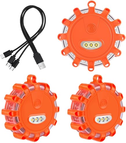 Lot De 2 Gyrophares LED Magnétiques - 9 Modes Clignotants (dont SOS), 15 LEDs, Base Aimantée Pour Véhicule Ou Sol