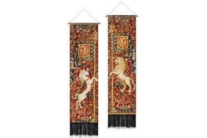 PLIGREAT 2 Pack Horse Lion Tapestry Vertical Vintage Art Wall Hanging with Tassels Aesthetic Wall Tapestry for Bedroom Living Room Long Narrow Wall Hanging Home Art Decor Gift