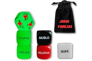XUBEC 6 Dados Eróticos para Pareja + 1 Bolsa De Terciopelo Negra + Targeta con Instrucciones- Juegos De Parejas Adultos Español - Regalo Original para San Valentín (Sin Antifaz)