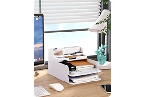 Baffect Organizador de Archivos de Escritorio Organizador de bandejas de 3 Niveles con bolígrafo, bandejas de Oficina de Oficina A4, bandejas de Archivos de Letras A4 apilables (Blanco)