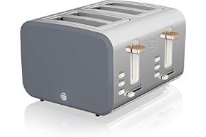 Swan ST14620GRYN Nordic 4-Slice Toaster with Defrost/Reheat/Cancel Functions, Cord Storage, 1500W, Grey