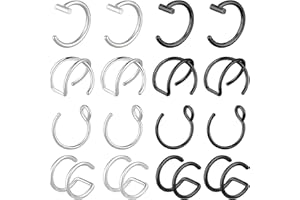 Telooco 16 szt. sztucznych pierścieni do nosa, sztuczny kolczyk do nosa, gotycki kolczyk do przegrody nosowej, 20 g, stal nierdzewna, sztuczna obręcz do piercingu wargi, dla kobiet i mężczyzn,