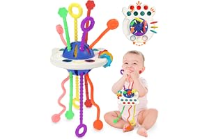 Yetonamr Baby Sensory Montessori Toys for 6-12-18 Months, Blue Pull String Teething Toy, Stocking Stuffers Birthday Gift Travel Toy for 1 2 Year Old Boy Girl Infant Toddlers 8 9 10 Months Old