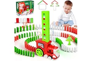 LEEWENYAN Domino Train Toy Set with 120Pcs Domino Blocks, Automatic Domino Laying Electric Train, Kids Building and Stacking Train Santa Dominoes Game Toys Christmas Birthday Gifts for 3+ Years Old Boys Girls