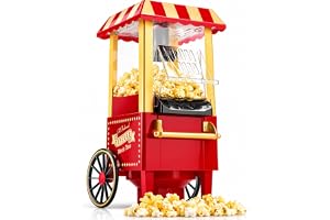 Gadgy Popcornmaskin Varmluft - Oljefri - Retro Röd | Gör färska Popcorn på några minuter - perfekt för hälsosamma Snacks - Filmkvällar och Fester