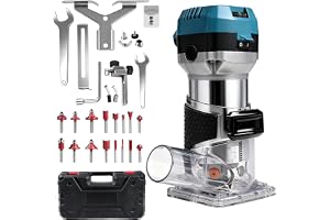 Träfräs 1000W enhandsfräs kantfräs frästrimmer, 6 variabla hastigheter, multifunktionsfräs med 16-delars frässats och verktygsväska, spännhylsdiameter 6,35 och 8 mm