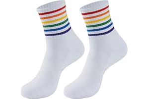 BIBITI Calcetines Pride,Blancos Hombre Calcetines Deporte Mujer Lgtbi Accesorios,Divertidos Arcoiris Rallas Socks Orgullo Gay Colores Happy Socks Rainbow Stripes Lgtb Lgbtq Accessoires,para Pride Festival