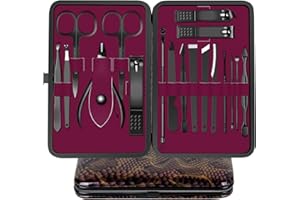 ULIYA Manicura Pedicura Set 18 PCS Profesional Cortaúñas Acero Inoxidable Grooming Kit Con Estuche De Viaje De Cuero Lujoso (Fucsia)