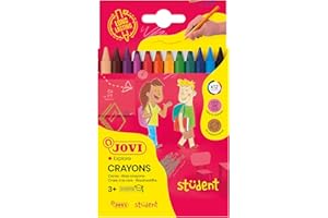 Jovi - Crayons Student, Scatola da 12 pastelli in plastica, Colori assortiti, Ideale dai 3 anni, Resistente e performante, Senza Glutine (913)