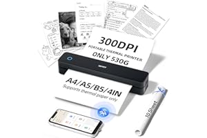 iDPRT MT610pro Portable Thermal Printer for Travel, 300DPi A4 Small Wireless Printer for Office, Homework, Study, Notes with 300DPI Density, Compatible with iOS, Android, Tablet & Laptop- Black