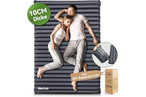 HIKENTURE Tapis de couchage gonflable pour 2 personnes, matelas de camping ultra léger, 10 cm, matelas pneumatique double, tapis de couchage avec sac à pompe, pour camping, extérieur, randonnée,
