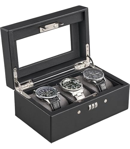 SHYOSUCCE Opbergdoos voor horloges met 6 sleuven en doorzichtig glazen SHYOSUCCE Opbergdoos voor horloges met 6 sleuven en doorzichtig glazen
