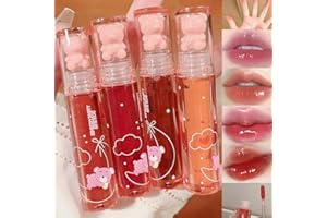 ‎BAORDER Baorder 4Pcs Bear Lip Glaze Hydrating Jelly Lip Gloss, Cute Bear Lipgloss Feuchtigkeitsspendender Lippenfleck Plumping Water Liquid Lippenstift Wasserdichte Langlebige Wange Rouge Tint Lipgloss