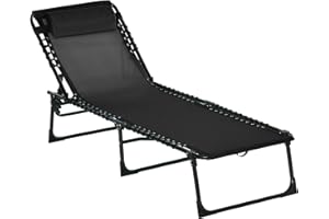 ‎OUTSUNNY Outsunny Sonnenliege faltbar Gartenliege Klappliege Garten 4-stufige Rückenlehne verstellbar Stahl Mesh-Stoff Schwarz 197 x 58 x 30 cm