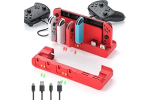 Switch Controller Charging Dock Compatible with Nintendo Switch OLED - Mario Red Edition ＆ Switch Model Joycon, MLIFEMFUL Switch Charging Station Charges up to 6 Joycons with Game Card Storage Stand
