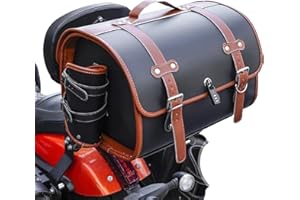 HYJHS Motorcycle Tail Bag for Triumph Bonneville T100 Street Bike, Leather Waterproof Tail Pack, 33L, Black+Brown