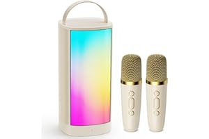 HWWR Karaoke Maschine für Kinder Erwachsene，Tragbarer Karaoke Maschine mit 2 Bluetooth Karaoke Mikrofon, Mini Karaoke Machine with LED Lights, Gifts Toy for Girls and Boys