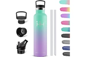 HoneyHolly Botella Agua Acero Inoxidable, Botella Termica 750ml, Reutilizable Sin BPA, Botella de Agua Deportiva con Pajita, Botella, Cantimplora para Niños, Adultos, Deporte, Oficina, Gimnasio
