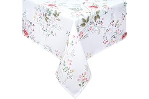 ‎YRENDENGE Yrendenge Tischtuch Frühling Sommer Floral Tischtuch, Weiß, Wasserdicht Tischdecke, Outdoor Dekorative Tischdecke für Garten, Picknick, Party, Garten, Wohnzimmer, Esstisch, 140x240 cm