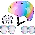 Basumee Kids Helmet and Pads Set Age 3-8 Years Kids Skateboard Helmet Knee Pads Elbow Pads Wrist Pads for Scooter Cycling Skating
