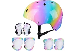 Basumee Kids Helmet and Pads Set Age 3-8 Years Kids Skateboard Helmet Knee Pads Elbow Pads Wrist Pads for Scooter Cycling Skating