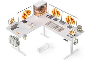 WALKINGDESK L-Shaped Height-Adjustable Electric Desk, 160 x 140 cm, Corner Desk, Height Adjustable, Standing Seat Computer Desk with Cable Management for Office, Office, Gamer, White