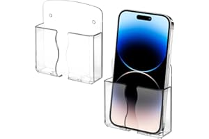 Ymapinc 2 Stück Transparente Handyhalterung Wand Universal Wandhalterung Handy mit Ladeloch Selbstklebend Fernbedienung Handyhalter Wand für meisten Mobiltelefone(9.2x2.7x10.5cm)