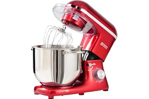 Kitchen in the box Robot Pâtissier 1400W, Bol 7,5L en Acier Inoxydable, 6 Vitesses, Tête Inclinable, Accessoires Inclus (Fouet, Crochet, Batteur), Idéal pour Pâtisserie et Boulangerie (Rouge)
