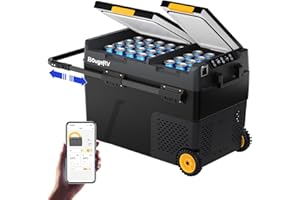 ‎BOUGERV BougeRV CRD2 Kompressor Kühlbox 49L mit Gefrierfach Doppeltür Dualzonen (Verbesserter Alu-Griff) Auto Kühlbox mit Rollen 12V/24V 230V Camping Kühlschrank Auto Elektrisch mit APP Steuerung, -20℃~20℃