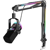 FIFINE Oyun Mikrofonu Seti, XLR/USB Dinamik PC Mikrofonu Podcast Kayıt i&ccedil;in Bom Kollu RGB Akış Mikrofon Seti, Dokun-Sessiz, M