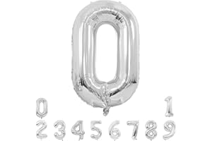 Unisun Number Balloons, 40inch Large Silver Number 0 Foil Mylar Helium Balloons for Birthday Party Celebration Decoration