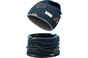 Enwokran Conjunto de Gorro y Bufanda para Niños y Niñas 3 a 8 Años Beanie Sombreros Lindos Bufanda Tubular Conjunto Patrón de Dibujos para Otoño Invierno Primavera