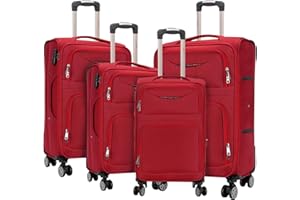 ARTREE Juego de Maletas Blandas 4 Piezas Ampliable Ligero Set Maletas de Viaje de Tela Cabina Trolley Duradero con 4 Ruedas Dobles Giratorias y Cerradura 18" 20" 24" 28" (Rojo)