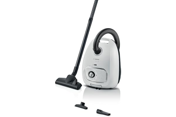 Bosch, Série 4, aspirateur avec Sac, Rayon d'action de 11 m, Sac à poussière XL, suceur pour Tissus d'ameublement, suceur Plat, Compartiment à Accessoires intégré, Blanc, BGB41WH1