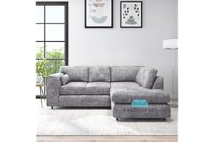 Gamzo Outlet Modern Prime Quality Sleek Right Hand Corner Full Back Colourful Alaska Fabric Sofa Robust Frame Cosy Home Fixture for Spacious Present-day Living Room (Colour- Light Grey)