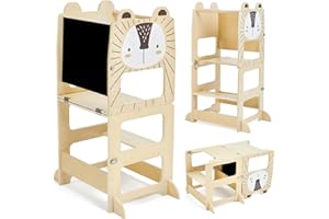 labebe torre montessoriana bambini（Altezza 92 cm）, grandi dimensioni torre montessoriana pieghevole in legno, 3 in 1 set di scrivania e sedia per bambini trasformabile con lavagna