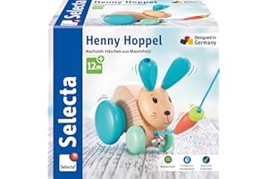 Selecta 62100 Henny Hoppel, Nachzieh-Hase, Schiebe-und Nachziehspielzeug aus Holz, 13 cm