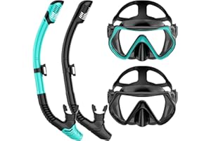 JWINTEE Set di 2 maschere da snorkeling per adulti con maschera panoramica e boccaglio Dry-Top, anti-appannamento, impermeabile, in vetro temperato, per immersioni, snorkeling e nuoto
