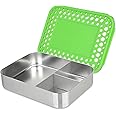Lunchbots Bento Trio Large Stainless Steel Food Container - Three Section Design Holds Sandwich and Two Sides - Bento Lunch Box for Kids or Adults - Dishwasher Safe and BPA-Free – Green Dots