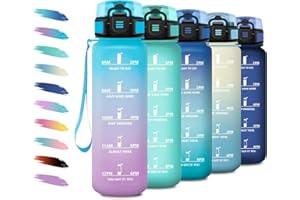 KOLLYKOLLA Bouteille d'eau Sport 1L, Gourde Motivation Marqueur de Temps, Gourde avec Filtre, Bouteille d'eau Étanche, Reutilisable pour Randonnée, Cyclisme, Bureau, Extérieur, Camping, Fitness, Extérieur