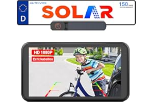 AUTO-VOX Solar Rückfahrkamera Kabellos mit 5" 1080P Monitor: 5000mAh Akku 2 Mins DIY Installation & Dual-Split Funk Rückfahrkamera, IP69K Wasserdicht Rückfahrkameras für Auto, LKW, Van, SUV, Wohnmobil