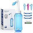 Neti Pot Sinus Rinse Bottle Nose Wash Cleaner Pressure Rinse Nasal Irrigation for Adult & Kid BPA Free 300 ML with Nasal Wash Salt Packets and Sticker Thermometer(Cyan Blue)