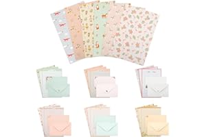 NEEROW 54PCS Writing Paper and Envelopes Sets, 6 Different Pattern Letter Writing Paper and Envelopes, Lovely 36 Paper and 18 Stationery Packaging, Letter Writing Set for Invitation Gifts Greeting Cards
