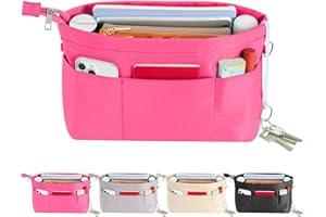 HyFanStr Handtaschen Organizer Nylon, Taschenorganizer Tasche in Tasche Organizer Innentaschen für Handtaschen mit Schlüsselkette,Rosa,Extra Klein