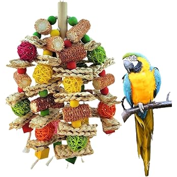 lisetar Bird Toys for Large Parrots, Hanging Bird Toy for African Grey, Macaws, Cockatoos, Amazon Parrots, with Rattan Balls,