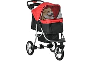 PawHut Hundewagen klappbar Hundebuggy für Hunde & Katzen bis 10 kg Katzenbuggy mit Netzfenstern Getränkbehalter Aufbewahrungskorb Katzenwagen Buggy Rot