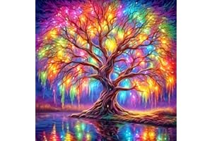 HECTICCORE Arbre de vie - Diamond painting 5D - Kit de bricolage - Arbre magique coloré - Pour adultes et enfants - Rond - Kit de peinture diamant - Idéal pour les débutants - Décoration murale (30 x 30 cm)